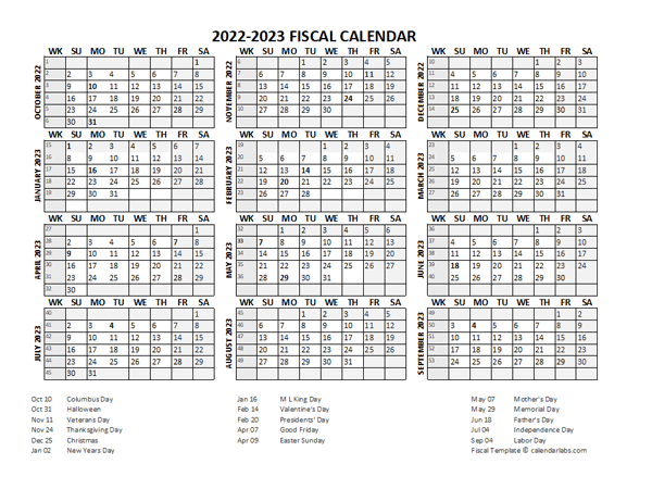 Calendar for the 2022-23 season