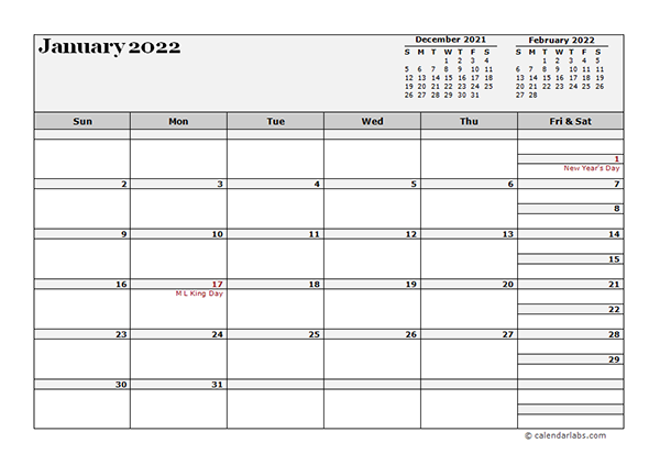 2022 Monthly Planner Template Landscape