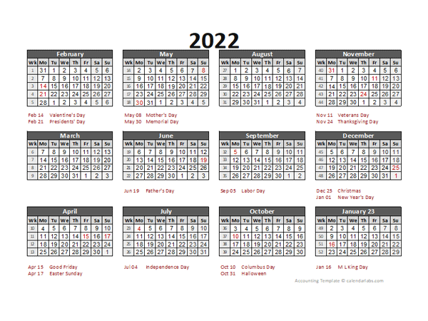 2022 Accounting Calendar 5-4-4
