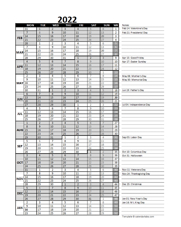 Yearly Calendar 2021 With Holidays India 2022