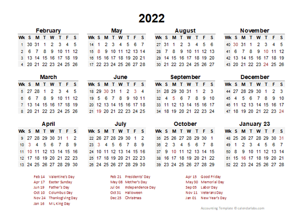 2022 Accounting Period Calendar 4-4-5