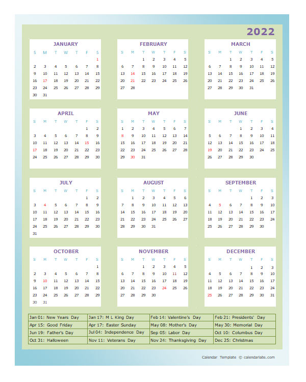 2022 Annual Calendar Design Template