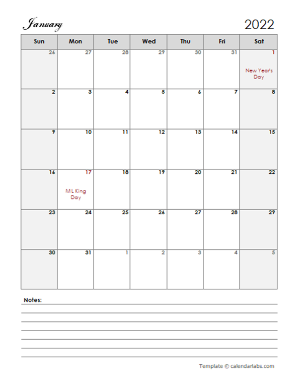 2022 Apple Pages Calendar Template