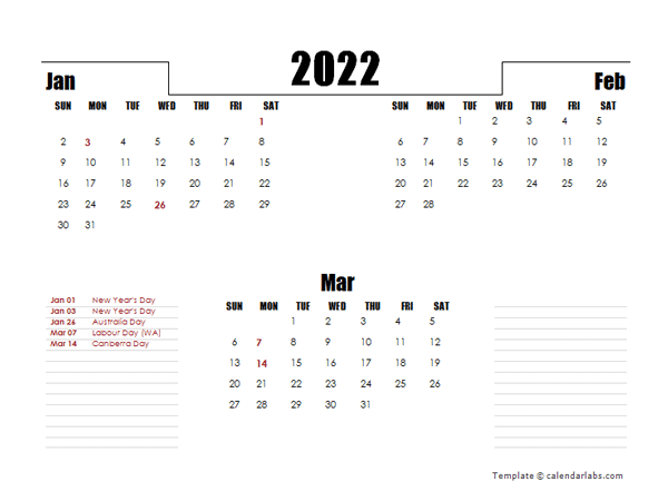 2022 Australia Quarterly Planner Template