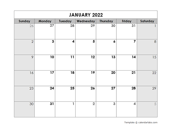 Printable Calendar 2022 Blank 2022 Blank Monthly Calendar - Free Printable Templates