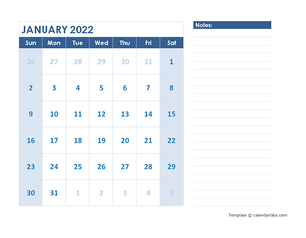 2022 Blank Printable Calendar