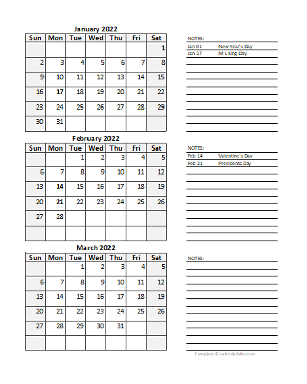 2022 Blank Printable Calendar