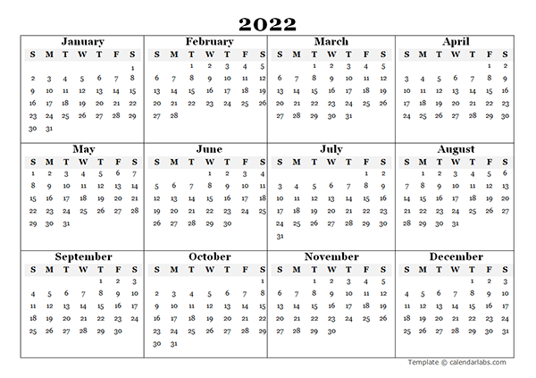 2022 blank yearly calendar template free printable templates