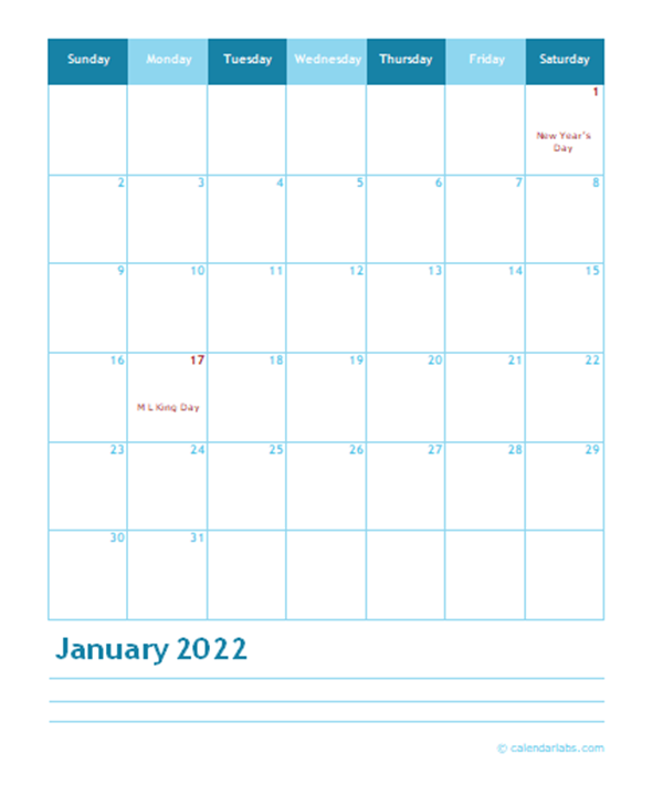 2022 Months Calendar Template