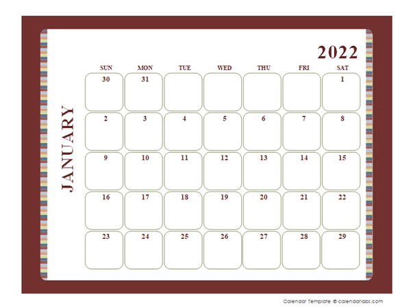 2022 Calendar Template Large Boxes
