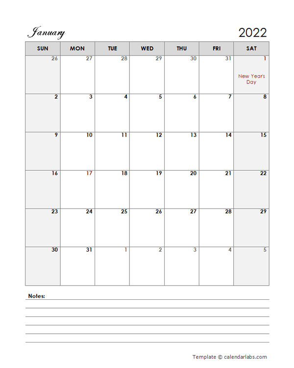 2022 Canada Calendar Template Large Boxes