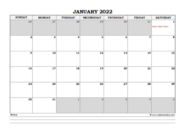 2022 Canada Monthly Calendar with Notes