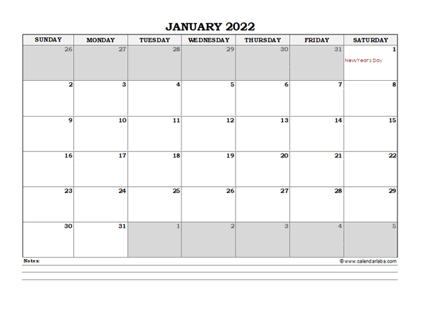 2022 canada monthly calendar with notes free printable templates