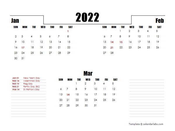 2022 Canada Quarterly Planner Template