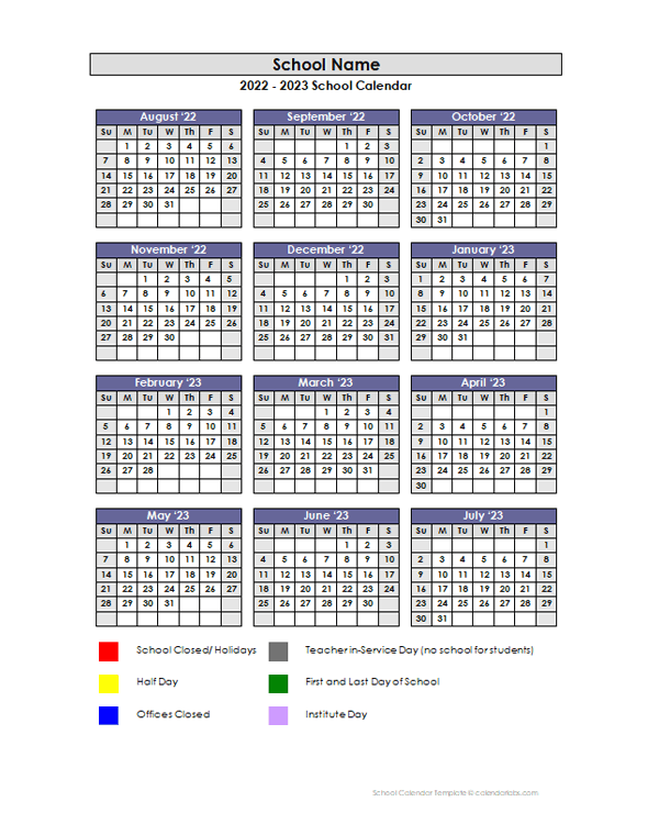 2022 Customizable Yearly Calendar Aug-Jul