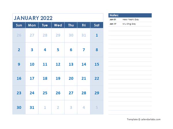 2022 Editable Monthly Word Calendar Template