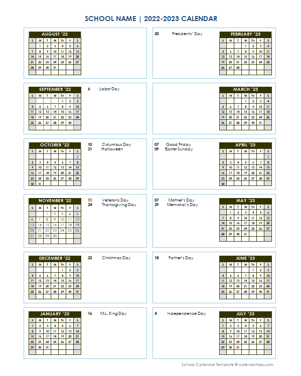 2022 Editable Yearly Calendar Aug-July