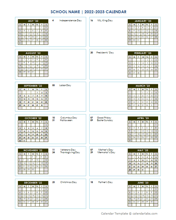 2022 Editable Yearly Calendar Jul-Jun