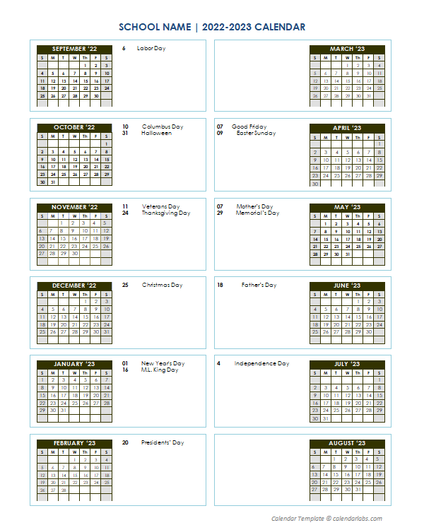 2022 Editable Yearly Calendar Sep-Aug