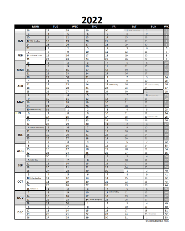 Free 2022 Excel Calendar For Project Planning