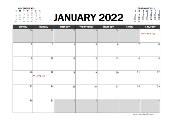 Monthly 2022 Excel Calendar Planner