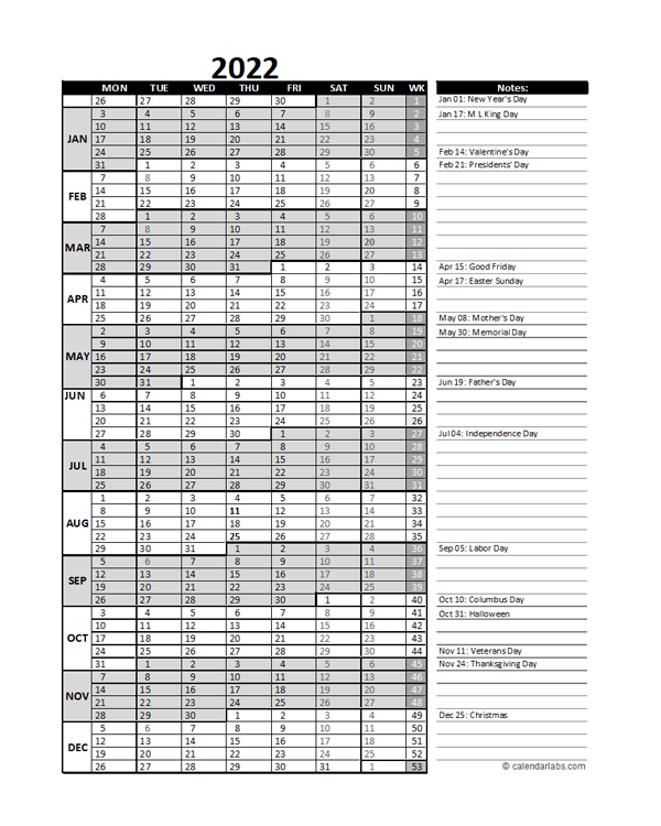 Free 2022 Excel Calendar For Project Management