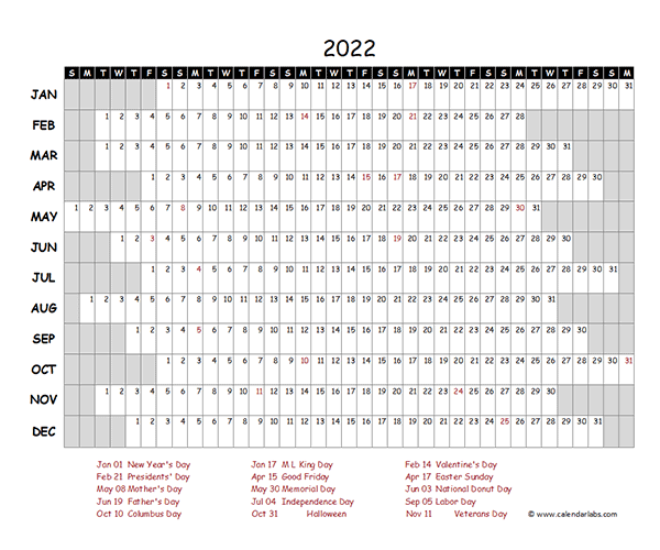 2022 Excel Calendar Project Timeline