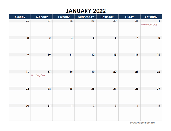 2022 Excel Calendar Spreadsheet Template