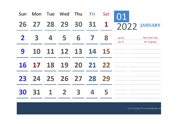 2022 Excel Calendar For Vacation Tracking