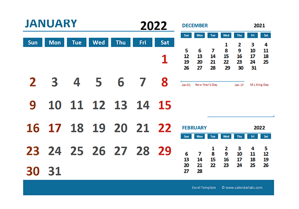 2022 Excel Calendar With Holidays