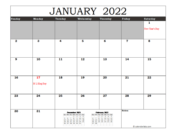 Free 2022 Excel Calendar With US Holidays