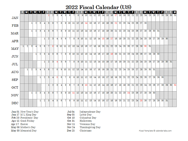 2022 Fiscal Calendar USA