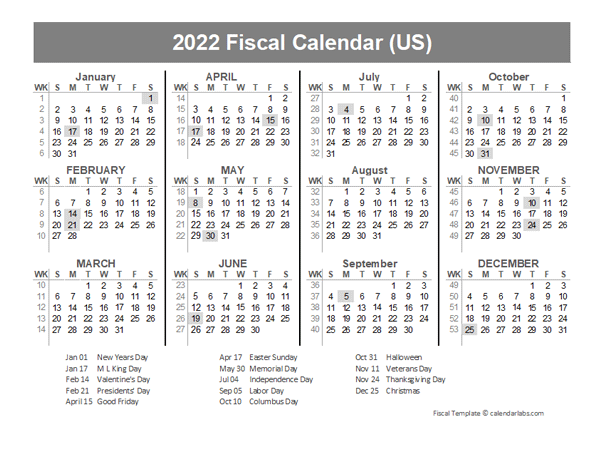 2022 USA Fiscal Quarter Calendar