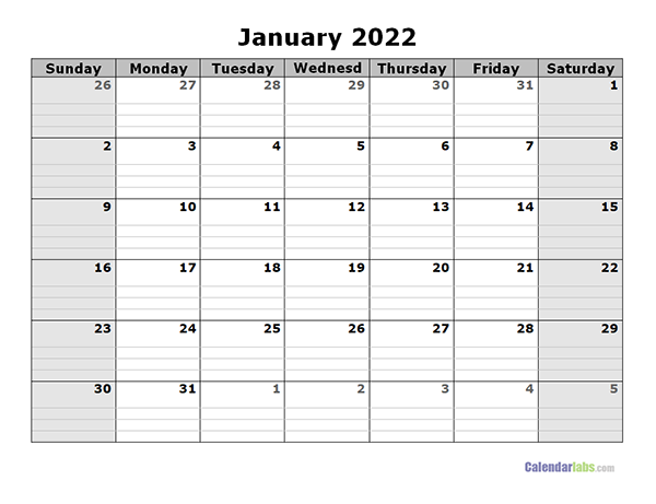 2022 Free Blank Calendar