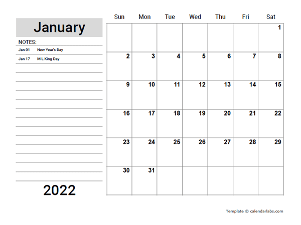 2022 Google Docs Planner With Holidays