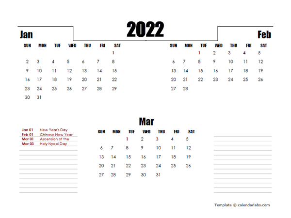 2022 Indonesia Quarterly Planner Template