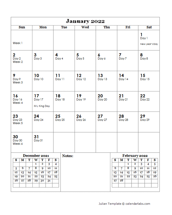 2022 Julian Day Calendar