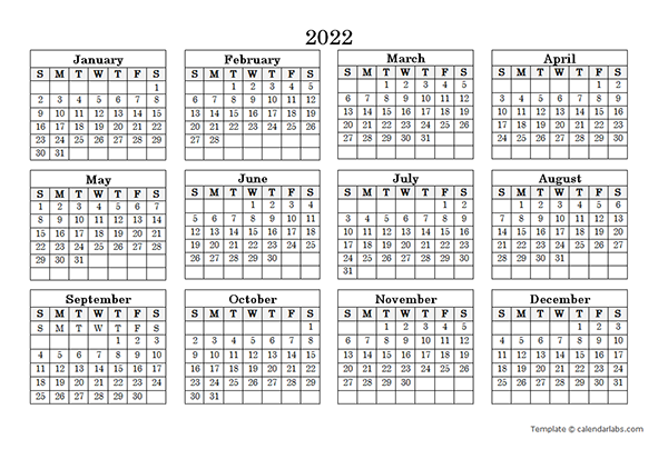 2022 Landscape Printable Calendar Free Printable Templates