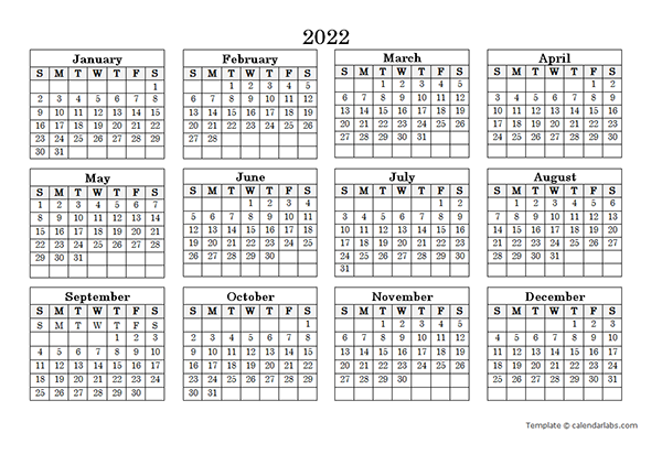 2022 Landscape Printable Calendar - Free Printable Templates