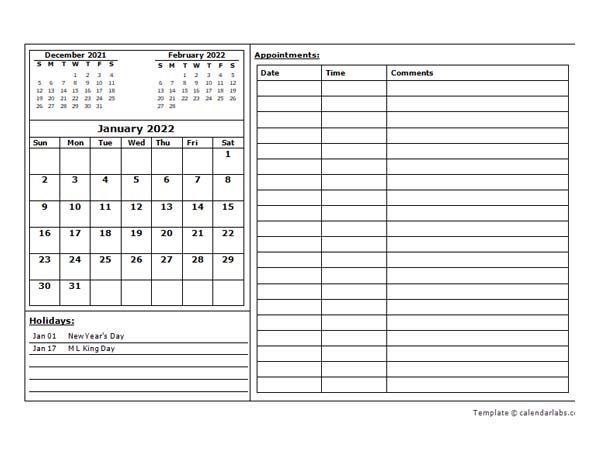 Free Printable Appointment Calendar 2022 2022 Monthly Appointment Calendar Template - Free Printable Templates