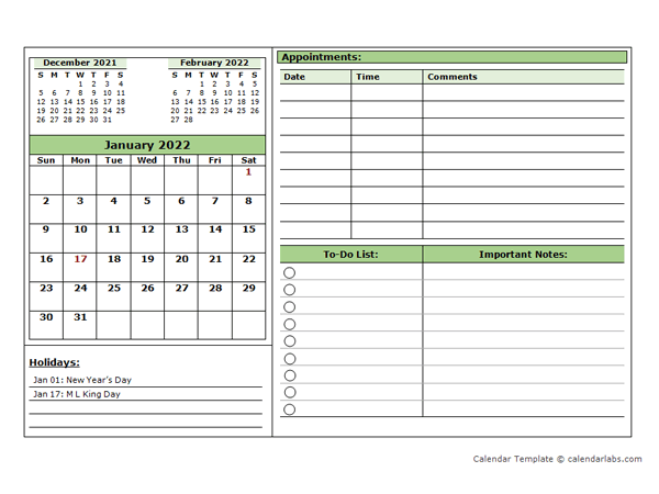 2022 Monthly Appointment Planner
