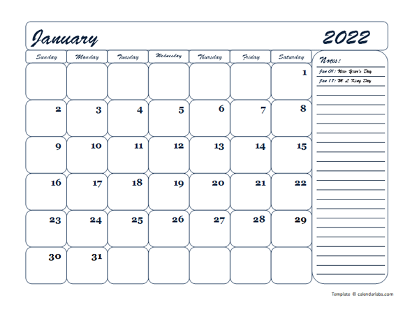 2022 Monthly Blank Calendar Template Free Printable Templates