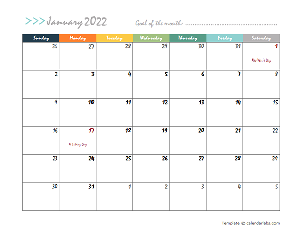 2022 monthly calendar design free printable templates