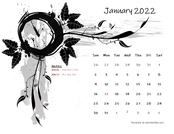 2022 Monthly Calendar Design Template