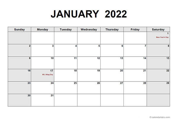 2022 Monthly Calendar Pdf Free Printable Templates