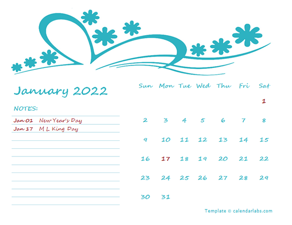 2022 Monthly Calendar Template Kindergarten