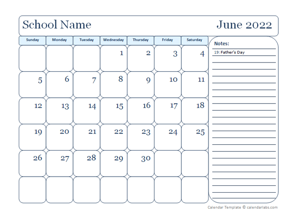 2022 Monthly Free School Jun-Sep Calendar