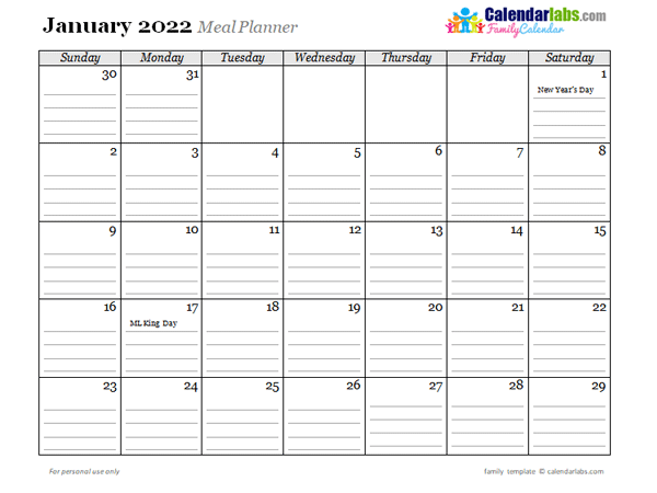 Moon Diet Calendar 2022 2022 Monthly Menu Planner - Free Printable Templates