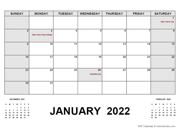2022 Monthly Planner with Australia Holidays