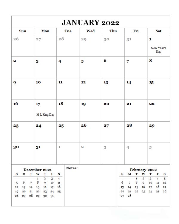 2022 monthly calendar with us holidays free printable templates